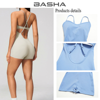 Combinaison de yoga à dos croisé, effet push-up, short une pièce, body de sport, polyester et coton, sans couture, coupe ajustée, vêtements de sport