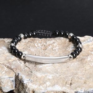 Adjustable Braided <b>Rope</b> Beaded <b>Bracelet</b> With Blank Stainless Steel Curved Bar Natural Stone Custom Engravable <b>Bracelet</b> - Product Image 6