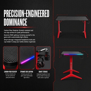Bureau <span class=keywords><strong>de</strong></span> jeu avec plateau en fibre <span class=keywords><strong>de</strong></span> carbone <span class=keywords><strong>de</strong></span> 15 mm, éclairage LED RGB, support <span class=keywords><strong>de</strong></span> tasse alimenté par USB, crochet pour casque, <span class=keywords><strong>table</strong></span> <span class=keywords><strong>de</strong></span> jeu ergonomique pour ordinateur - Product Image 3