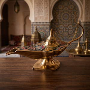 Handmade Plated Brass Aladdin <b>Lamp</b> with Enamel Work Traditional Antique Design - Product Image 3