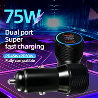 Cargador de Coche 2 en 1 con Puerto Dual USB Tipo C de 45W y 30W PD, Compatible con Carga Súper Rápida de 75W para Teléfono Móvil