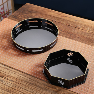 Japanese Modern Minimalist <b>Tea</b> <b>Tray</b> Serving Platter Black Octagonal Round For Home Desserts Snacks - Product Image 1