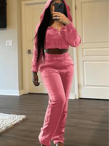 Custom 2 Delige Set Trainingspak Vrouwen Lange Mouw Met Rits Capuchon Top Herfst Winter Joggingbroek Jogging Pak - Product Image 2