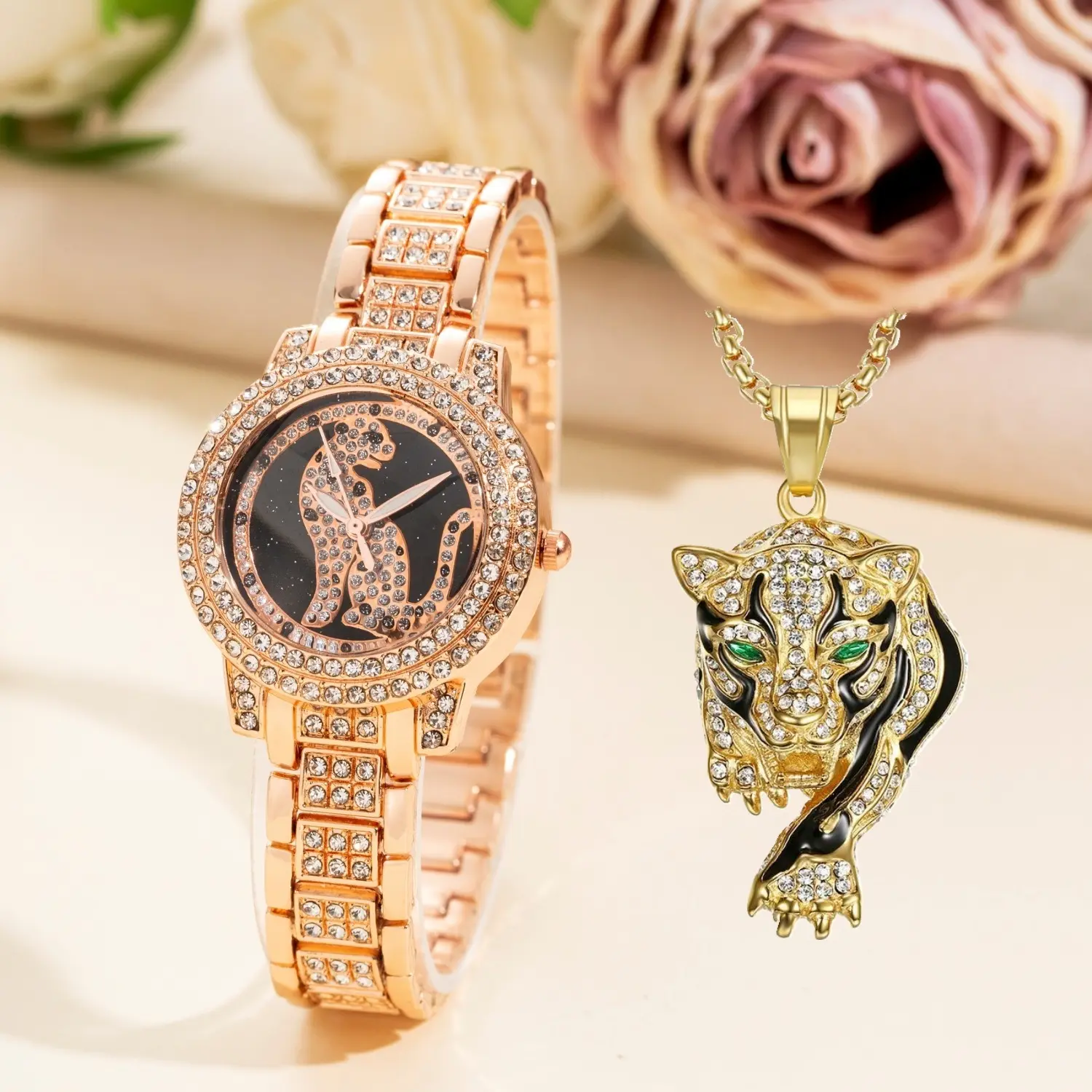 Pulseira de diamante luxuosa para mulheres, conjunto de relógios de quartzo com pulseira, 2 peças, moda da moda, para presente
