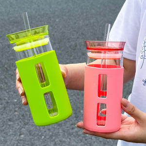Simple Modern <b>Glass</b> <b>Straw</b> <b>Cup</b> <b>With</b> Lid Pink 500Ml Portable Drinkware For Daily Use - Product Image 2