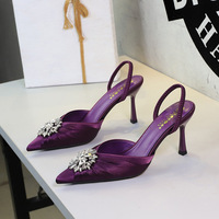 Sandales à talons hauts décoratives style européen Feng Shui Big Tree pour femmes, bout pointu, bride arrière, chaussures pour femmes