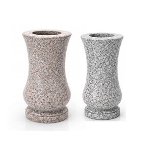 Vase de sol en granit Art Déco robuste, 28 cm, rond, noir, durable, décoration commémorative pour cimetière, pierres tombales et tombes - Product Image 1