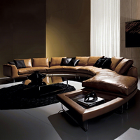 VONLIVA Canapé en bois et cuir semi-circulaire incurvé, style nordique moderne et minimaliste, pour bureau, salle de réception, ensemble de canapés créatifs pour designers