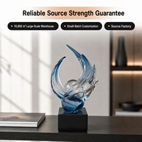 Sculpture abstraite moderne en résine bleue transparente en forme de flamme avec base noire pour salon, bureau, table, décoration de maison, cadeau de pendaison de crémaillère