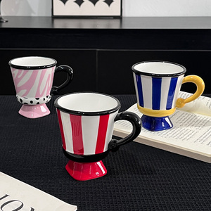 Creative High Footed Ceramic Coffee Cup Nordic Colorful Striped Tea <b>Mug</b> - Product Image 1