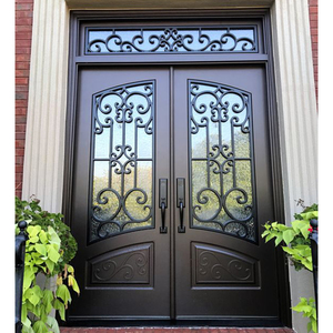 Puerta Principal <span class=keywords><strong>de</strong></span> Metal para Casa, Fabricada en Foshan, Puerta Exterior <span class=keywords><strong>de</strong></span> <span class=keywords><strong>Entrada</strong></span>, <span class=keywords><strong>Puertas</strong></span> Dobles <span class=keywords><strong>de</strong></span> Hierro Forjado Decorativas Rústicas - Product Image 6