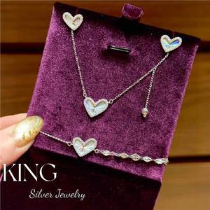 Juego de Collar y Pulsera de Plata S925 con Corazón y Cristales de Imitación para Uso Diario de Mujer, Joyería King Silver - Product Image 1
