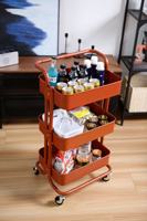 Chariot de rangement à 3 niveaux en métal avec poignée et roulettes pour salon, cuisine, bureau