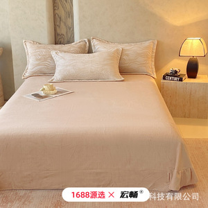 Milk Fleece Fitted Sheet Solid Color Winter Warm Skin-Friendly Modern Style Adult <b>Bedding</b> - Product Image 5