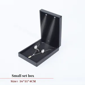 Wholesale Custom Logo Jewelry Velvet Necklace Bracelet Packaging Box With Lighting Black Plastic Led Earrings Ring Jewelry Box