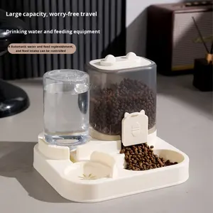 HaoTing 2-em-1 Alimentador automático de gato Dog Bowl Novo plástico ecológico 2-em-1 dispensador de água <span class=keywords><strong>Cat</strong></span> Bowl Padrão sólido Pet Supplies - Product Image 2