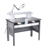 Mesa de Trabajo Profesional para Laboratorio Dental Individual con Lámpara LED de Aumento Eléctrica y Sistema de Succión Integrado para Técnicos