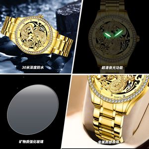 Binbond Men's Gold Dragon Quartz Watch Stainless Steel Strap Diamond Bezel Luminous Calendar Waterproof 30M - Product Image 4