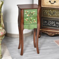 Vintage Amerikanischer Landhausstil Massivholz Beistelltisch Handbemalter Blumen-Aufbewahrungsschrank Rustikaler Akzent-Beistelltisch für Wohnzimmer