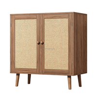 Console de style nordique multifonctionnelle en bois, meuble de rangement avec portes tressées, mobilier de salon durable