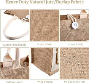 Custom Grocery Shopping Beach Picnic <b>Gifts</b> Multi-Pocket Large Reusable Burlap Canvas Tote <b>Bag</b> With Handles - Product Image 3