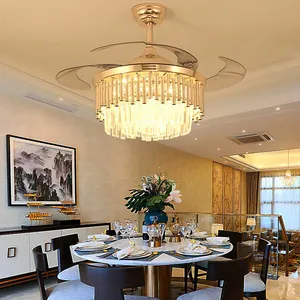 Modern Residential 36 Inch Dimming Remote Control Crystal Ceiling Pendant Light Led Luxury Chandelier Ceiling Fan Lamp