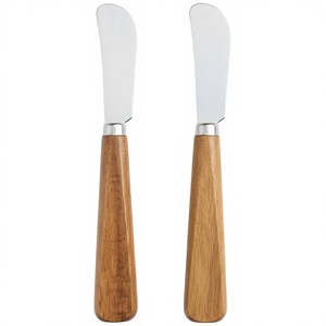 Ensemble de 2 couteaux à beurre et à fromage en acier inoxydable, manches en bois, ergonomiques, lavables au lave-vaisselle, outils de cuisine - Product Image 2