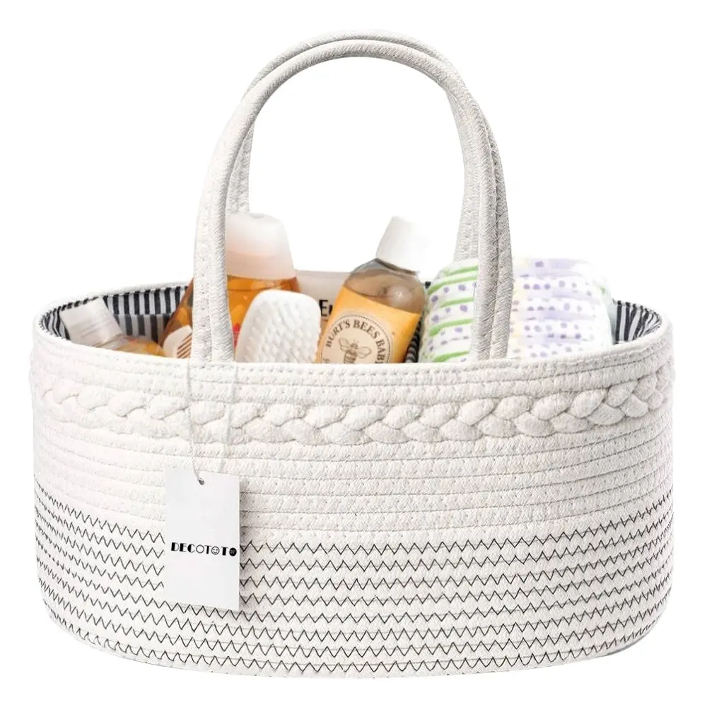Wholesale Diaper Caddy Woven Basket Changing Table Baby Cotton Rope Basket Portable Storage Basket with Removable Divider