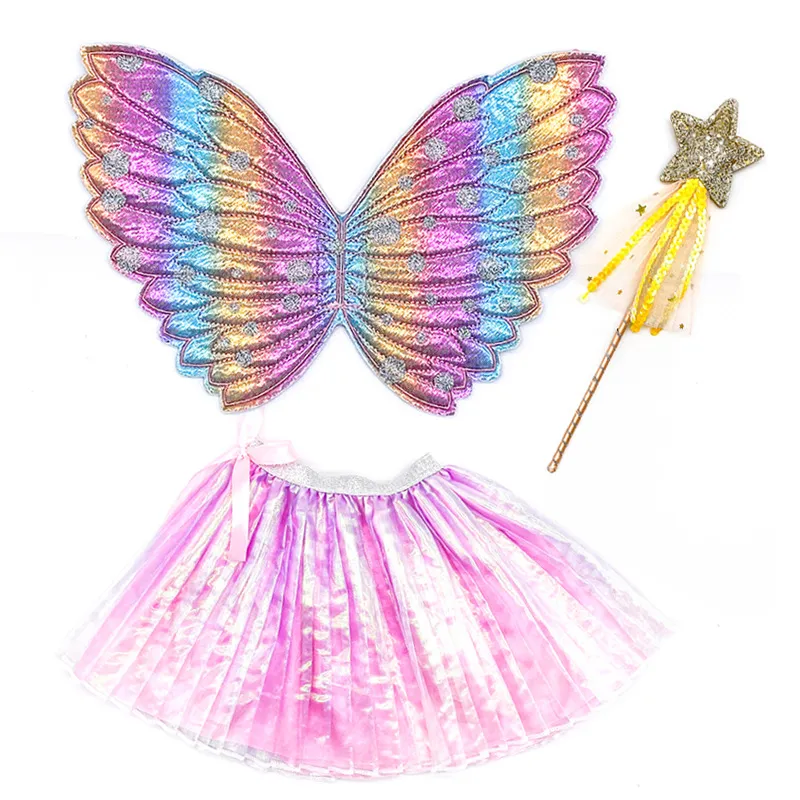 1 Set 3pcs Butterfly Costume Set Wing Kids Fairy Stick Set Skirt Accessories tutu dress skirt