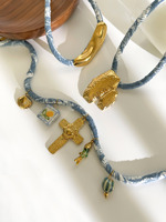 Collier multifonctionnel pour femme en acier inoxydable, motif tissu, corde et croix irrégulièrement disposées, très tendance