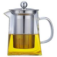 Théière moderne en verre borosilicate, utilisable sur une cuisinière, avec filtre en acier inoxydable amovible