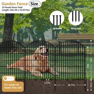 Valla decorativa de 15 paneles para jardín, VALLA DE Metal sin cavar, valla para perros para patio al aire libre, estacas para suelo de animales a prueba de herrumbre, barrera de borde de Panel - Product Image 2