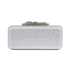 Women Shinny Bow Rhinestones <b>Clutch</b> Purse Detachable Chain Handbag Crystal Evening Bag Paired with Gown Formal Dress - Product Image 3