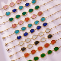 Gelang Kristal Berbentuk Tetesan Warna-warni Fashion Cut, Perhiasan Wanita Baja Anti Karat, Gelang Rantai Fashion