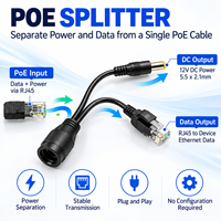 Câble répartiteur PoE passif étanche RJ45 mâle et DC mâle à passage direct pour caméra IP CCTV extérieure Power Over Ethernet