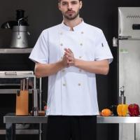 Veste de chef bleu royal avec boutons dorés, uniforme de restaurant, bar à sushi, pour femmes, cuisine, veste de chef avec poche