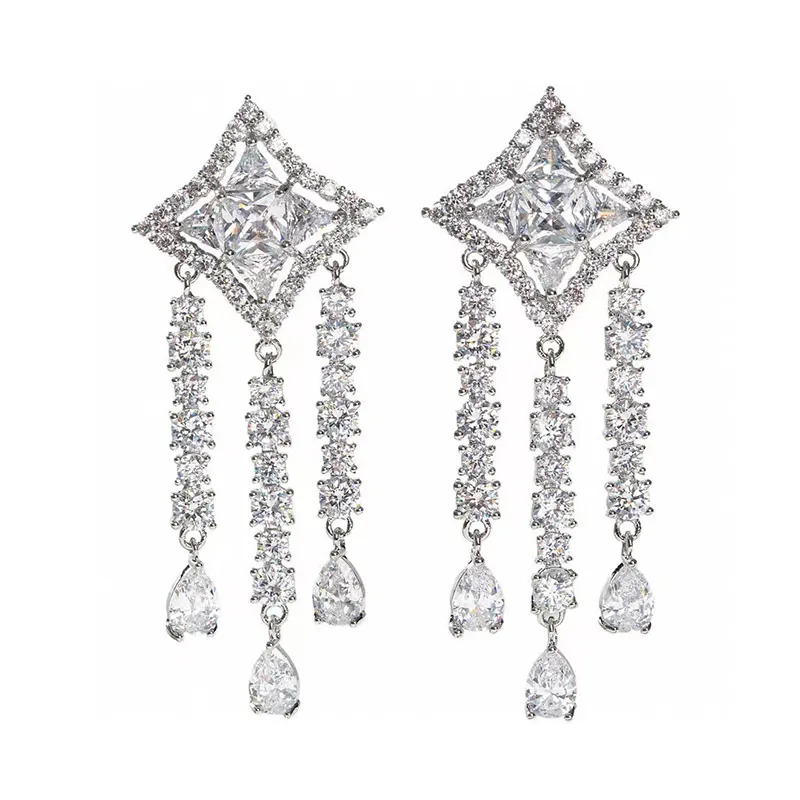 SENYU Custom Big Star Cubic Zirconia Drop Earrings Shiny Long Tassel Wedding Jewelry for Women Gift Dubai Party Earring