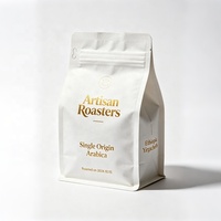 Sacs d'emballage pour café en papier kraft blanc biodégradable imprimés au laser sur mesure, doublés PLA, à fond plat avec valve pour torréfacteurs