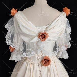 القوطية الرجعية الساتان الشمبانيا الزفاف حزب اللباس للنساء المحكمة قطار 3D الزهور الطبقات فساتين السهرة للنساء - Product Image 4