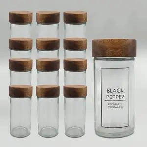 Tapón de Acacia Airtigh para hierbas, botella de vidrio para especias, con tapas de madera y etiquetas, 90ml, 3oz, 12 paquetes