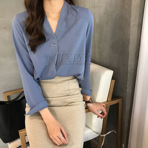 Camicia da donna personalizzata con scollo a V camicette a maniche lunghe da donna camicetta da ufficio di Design più recente da donna - Product Image 2