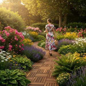 Dalles de terrasse en bois d'acacia naturel, finition naturelle, résistantes aux intempéries, pour patio, jardin, balcon, bord de piscine - Product Image 1