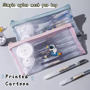 Phổ xách tay nhỏ gọn trang điểm túi đơn giản màu rắn in logo bút chì trường hợp trong suốt mềm lưới <span class=keywords><strong>nylon</strong></span> với dây kéo - Product Image 4