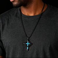 Nouveau Collier Croix Couronne Épineuse Incrusté de Turquoise, Vente Chaude Direct Usine, Style Hip Hop Punk pour Hommes, Vente en Gros, Marque Privée, Cadeau pour Hommes