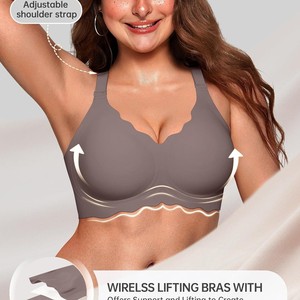 Soutiens-gorge en gelée pour femmes, sans armatures, à bords festonnés, push-up, ultra-doux, style T-shirt, sans coutures, couvrance totale, convertibles, pour le quotidien - Product Image 4