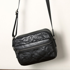 Men's Crossbody <b>Bag</b> Genuine Leather <b>Black</b> Zipper Closure Street Style <b>Small</b> Square Shoulder <b>Bag</b> Everyday Use - Product Image 4