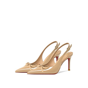 <span class=keywords><strong>Sandalias</strong></span> de tacón alto para mujer, color burdeos, con un solo tirante, espalda descubierta, tacón fino y puntiagudo, con detalles de lazo, estilo moderno - Product Image 3
