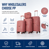 Ensemble de bagages cabine rigides en PP rose, texture ondulée, tailles 18, 20, 24 pouces, pour commande en gros