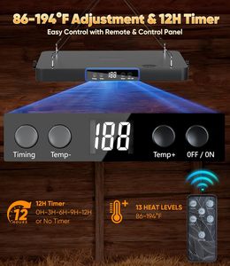 Thông Minh 200W gà Coop nhiệt nóng bức xạ nhiệt bảng điều chỉnh nhiệt độ điều chỉnh 86 ~ 194 ℉ 12h hẹn giờ mùa đông Máy sưởi điện - Product Image 4