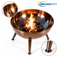 Brasero rond en métal pour extérieur, foyer à bois, finition bronze martelé, pieds trépieds